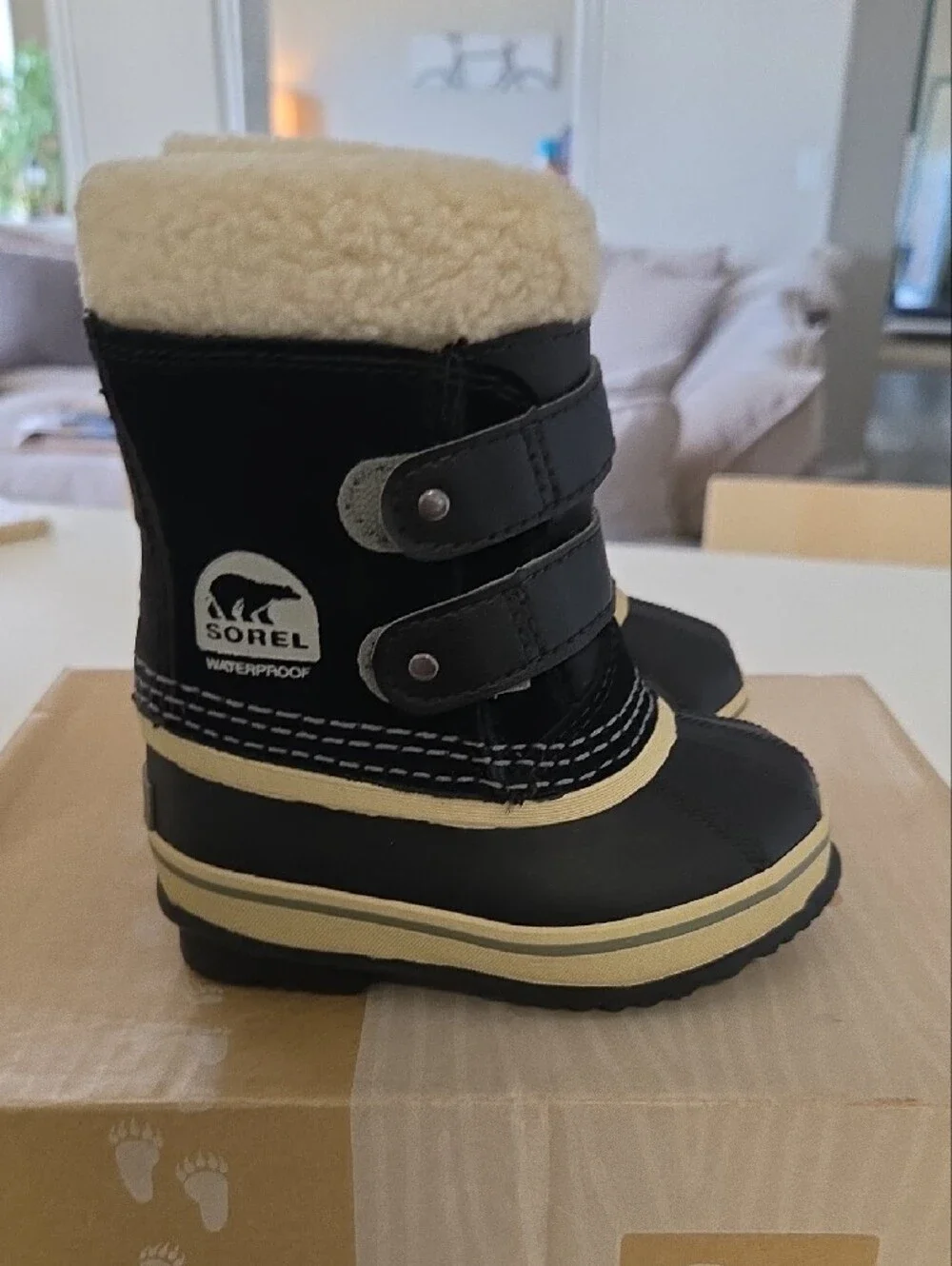 Sorel Kids Black Winter Boots with Cream Faux-Shearling Cuff